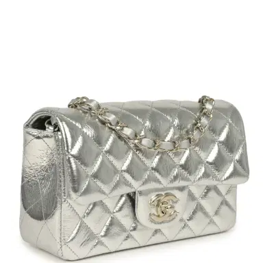 Chanel Chanel Mini Classic Rectangular Flap Bag Silver Metallic Crumpled Calfskin Light Gold Hardware | Thumbnail 2 Chanel Chanel Mini Classic Rectangular Flap Bag Silver Metallic Crumpled Calfskin Light Gold Hardware | Thumbnail 2