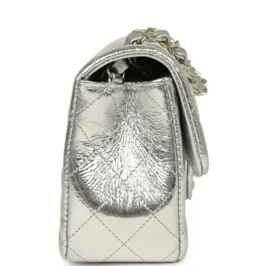 Chanel Chanel Mini Classic Rectangular Flap Bag Silver Metallic Crumpled Calfskin Light Gold Hardware | Thumbnail 3 Chanel Chanel Mini Classic Rectangular Flap Bag Silver Metallic Crumpled Calfskin Light Gold Hardware | Thumbnail 3