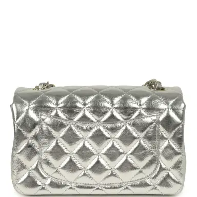 Chanel Chanel Mini Classic Rectangular Flap Bag Silver Metallic Crumpled Calfskin Light Gold Hardware | Thumbnail 4 Chanel Chanel Mini Classic Rectangular Flap Bag Silver Metallic Crumpled Calfskin Light Gold Hardware | Thumbnail 4