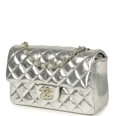Chanel Chanel Mini Classic Rectangular Flap Bag Silver Metallic Crumpled Calfskin Light Gold Hardware | Thumbnail 5 Chanel Chanel Mini Classic Rectangular Flap Bag Silver Metallic Crumpled Calfskin Light Gold Hardware | Thumbnail 5