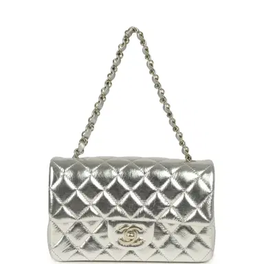 Chanel Chanel Mini Classic Rectangular Flap Bag Silver Metallic Crumpled Calfskin Light Gold Hardware | Thumbnail 7 Chanel Chanel Mini Classic Rectangular Flap Bag Silver Metallic Crumpled Calfskin Light Gold Hardware | Thumbnail 7