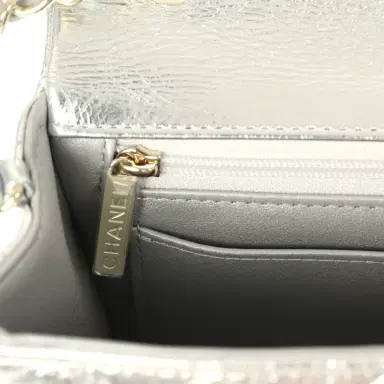 Chanel Chanel Mini Classic Rectangular Flap Bag Silver Metallic Crumpled Calfskin Light Gold Hardware | Thumbnail 9 Chanel Chanel Mini Classic Rectangular Flap Bag Silver Metallic Crumpled Calfskin Light Gold Hardware | Thumbnail 9
