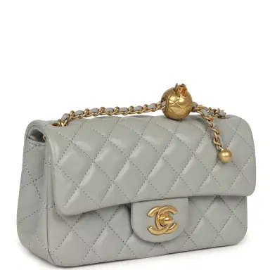 Chanel Pre-owned Chanel Mini Pearl Crush Rectangular Flap Bag Grey Lambskin Brushed Gold Hardware | Thumbnail 2 Chanel Pre-owned Chanel Mini Pearl Crush Rectangular Flap Bag Grey Lambskin Brushed Gold Hardware | Thumbnail 2