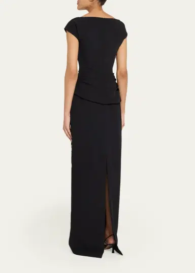 Lela Rose Floral Crepe Boat-Neck Draped Column Gown | Thumbnail 3 Lela Rose Floral Crepe Boat-Neck Draped Column Gown | Thumbnail 3
