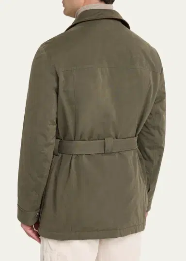 Brunello Cucinelli Men's Waxed Cotton Belted Safari Jacket | Thumbnail 3 Brunello Cucinelli Men's Waxed Cotton Belted Safari Jacket | Thumbnail 3