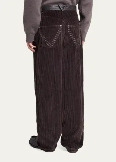 Bottega Veneta Men's Corduroy Leather-Trim Wide-Leg Pants | Thumbnail 3 Bottega Veneta Men's Corduroy Leather-Trim Wide-Leg Pants | Thumbnail 3