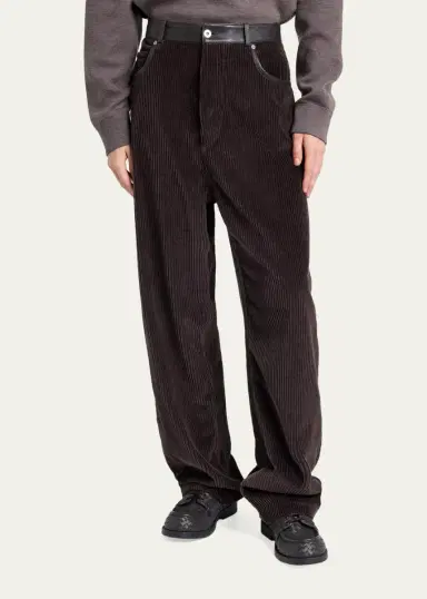 Bottega Veneta Men's Corduroy Leather-Trim Wide-Leg Pants | Thumbnail 4 Bottega Veneta Men's Corduroy Leather-Trim Wide-Leg Pants | Thumbnail 4