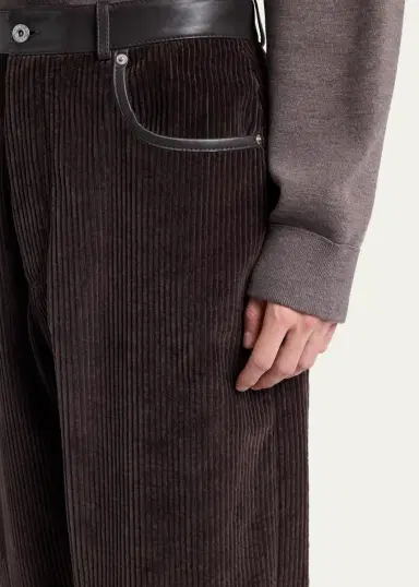 Bottega Veneta Men's Corduroy Leather-Trim Wide-Leg Pants | Thumbnail 5 Bottega Veneta Men's Corduroy Leather-Trim Wide-Leg Pants | Thumbnail 5