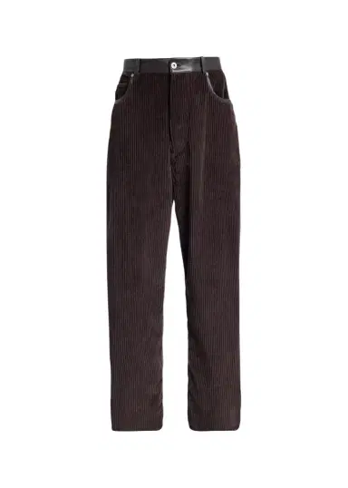 Bottega Veneta Men's Corduroy Leather-Trim Wide-Leg Pants | Thumbnail 1 Bottega Veneta Men's Corduroy Leather-Trim Wide-Leg Pants | Thumbnail 1