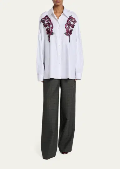 Dries Van Noten Embroidered Cotton Poplin Oversized Shirt | Thumbnail 2 Dries Van Noten Embroidered Cotton Poplin Oversized Shirt | Thumbnail 2