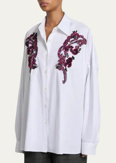 Dries Van Noten Embroidered Cotton Poplin Oversized Shirt | Thumbnail 4 Dries Van Noten Embroidered Cotton Poplin Oversized Shirt | Thumbnail 4