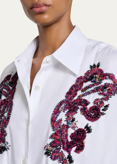 Dries Van Noten Embroidered Cotton Poplin Oversized Shirt | Thumbnail 5 Dries Van Noten Embroidered Cotton Poplin Oversized Shirt | Thumbnail 5