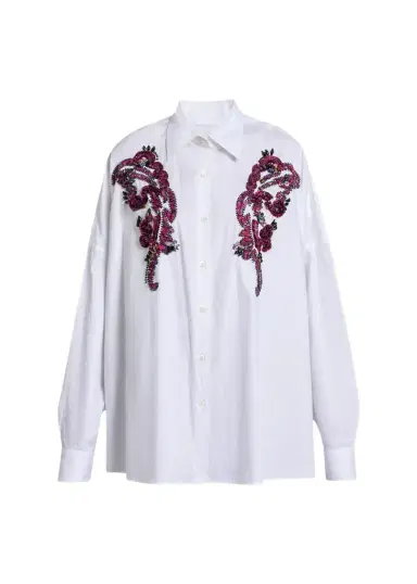 Dries Van Noten Embroidered Cotton Poplin Oversized Shirt | Thumbnail 1 Dries Van Noten Embroidered Cotton Poplin Oversized Shirt | Thumbnail 1