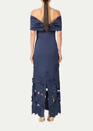 Costarellos Norelle Satin Off-The-Shoulder Floral-Cut Column Gown | Thumbnail 3 Costarellos Norelle Satin Off-The-Shoulder Floral-Cut Column Gown | Thumbnail 3