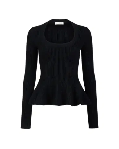 Alaïa Wool Rib Long-Sleeve Peplum Top | Thumbnail 1 Alaïa Wool Rib Long-Sleeve Peplum Top | Thumbnail 1