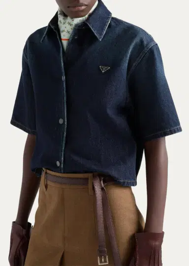 Prada Cotton Cropped Shirt | Thumbnail 4 Prada Cotton Cropped Shirt | Thumbnail 4