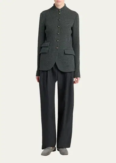 Giorgio Armani Herringbone Wool-Cashmere Flannel Wide-Leg Trousers | Thumbnail 2 Giorgio Armani Herringbone Wool-Cashmere Flannel Wide-Leg Trousers | Thumbnail 2