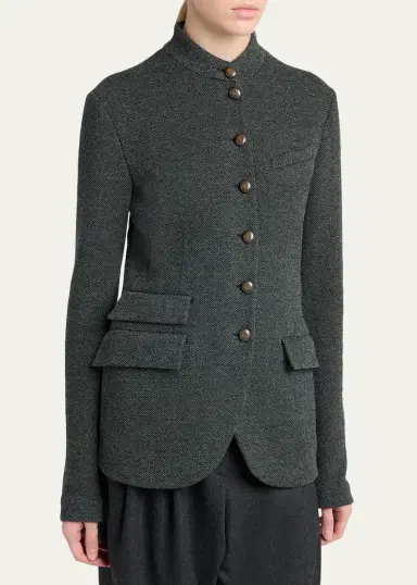 Giorgio Armani Herringbone Wool-Cashmere Flannel Wide-Leg Trousers | Thumbnail 4 Giorgio Armani Herringbone Wool-Cashmere Flannel Wide-Leg Trousers | Thumbnail 4