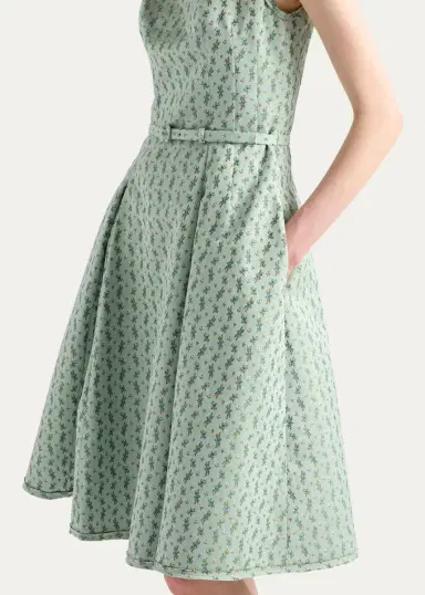 Prada Micro-Floral Cotton-Blend Belted Midi Dress | Thumbnail 4 Prada Micro-Floral Cotton-Blend Belted Midi Dress | Thumbnail 4