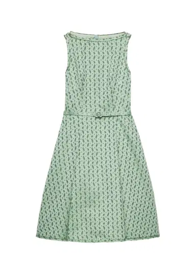 Prada Micro-Floral Cotton-Blend Belted Midi Dress | Thumbnail 1 Prada Micro-Floral Cotton-Blend Belted Midi Dress | Thumbnail 1