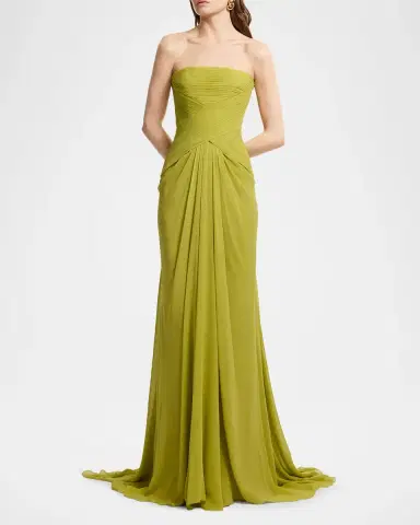 Elie Saab Strapless Crisscross Draped Silk Chiffon Gown With Neck Scarf | Thumbnail 2 Elie Saab Strapless Crisscross Draped Silk Chiffon Gown With Neck Scarf | Thumbnail 2