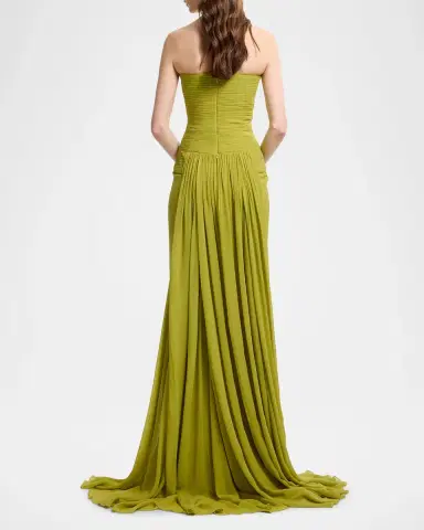 Elie Saab Strapless Crisscross Draped Silk Chiffon Gown With Neck Scarf | Thumbnail 3 Elie Saab Strapless Crisscross Draped Silk Chiffon Gown With Neck Scarf | Thumbnail 3