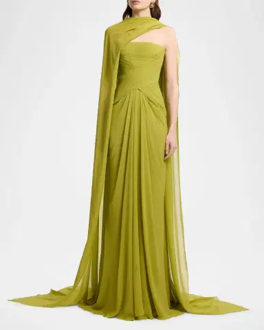 Elie Saab Strapless Crisscross Draped Silk Chiffon Gown With Neck Scarf | Thumbnail 4 Elie Saab Strapless Crisscross Draped Silk Chiffon Gown With Neck Scarf | Thumbnail 4