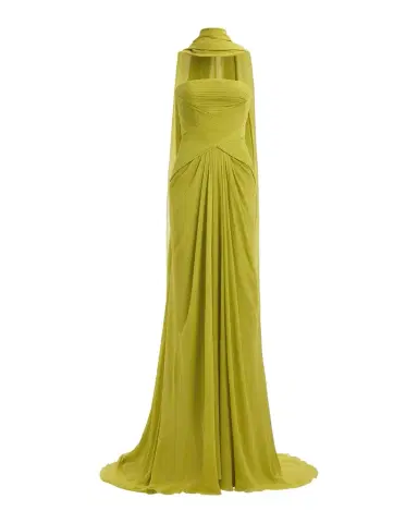 Elie Saab Strapless Crisscross Draped Silk Chiffon Gown With Neck Scarf | Thumbnail 1 Elie Saab Strapless Crisscross Draped Silk Chiffon Gown With Neck Scarf | Thumbnail 1