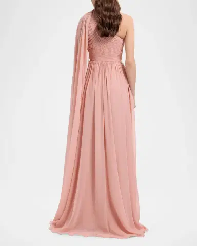Elie Saab One-Shoulder Cape-Sleeve Chiffon Gown | Thumbnail 3 Elie Saab One-Shoulder Cape-Sleeve Chiffon Gown | Thumbnail 3