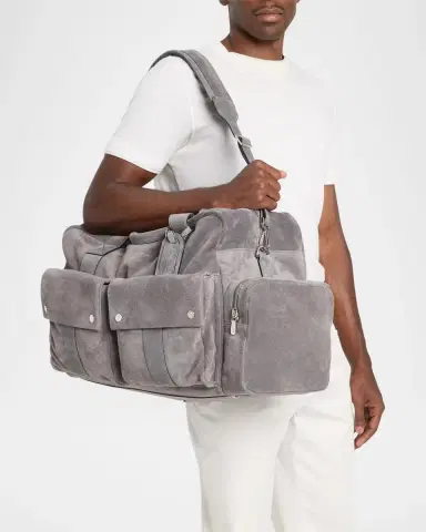 Brunello Cucinelli Men's Suede Oversized-Pocket Duffel Bag | Thumbnail 2 Brunello Cucinelli Men's Suede Oversized-Pocket Duffel Bag | Thumbnail 2