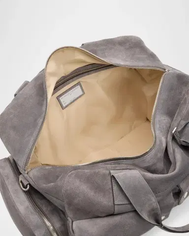 Brunello Cucinelli Men's Suede Oversized-Pocket Duffel Bag | Thumbnail 4 Brunello Cucinelli Men's Suede Oversized-Pocket Duffel Bag | Thumbnail 4