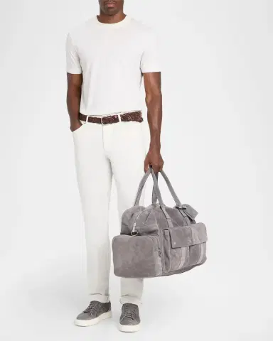 Brunello Cucinelli Men's Suede Oversized-Pocket Duffel Bag | Thumbnail 5 Brunello Cucinelli Men's Suede Oversized-Pocket Duffel Bag | Thumbnail 5