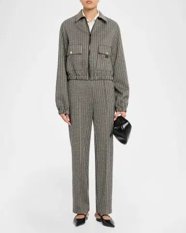 Fabiana Filippi Leather-Collar Houndstooth Jersey Jacket | Thumbnail 2 Fabiana Filippi Leather-Collar Houndstooth Jersey Jacket | Thumbnail 2
