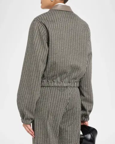 Fabiana Filippi Leather-Collar Houndstooth Jersey Jacket | Thumbnail 3 Fabiana Filippi Leather-Collar Houndstooth Jersey Jacket | Thumbnail 3