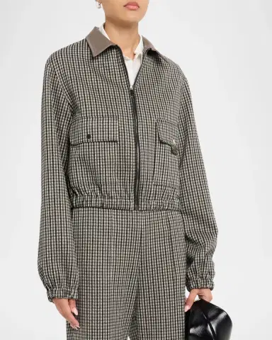 Fabiana Filippi Leather-Collar Houndstooth Jersey Jacket | Thumbnail 4 Fabiana Filippi Leather-Collar Houndstooth Jersey Jacket | Thumbnail 4