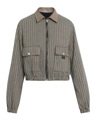 Fabiana Filippi Leather-Collar Houndstooth Jersey Jacket | Thumbnail 1 Fabiana Filippi Leather-Collar Houndstooth Jersey Jacket | Thumbnail 1