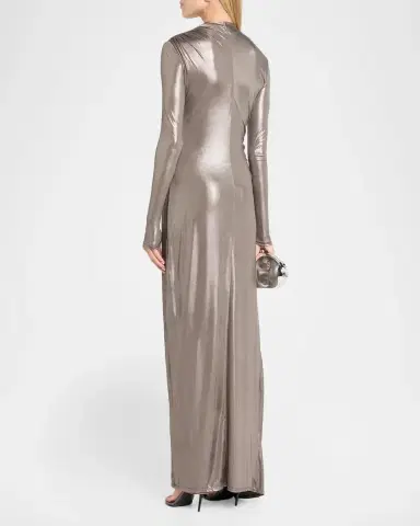 Lapointe Ruched Coated Jersey Long-Sleeve Maxi Dress | Thumbnail 3 Lapointe Ruched Coated Jersey Long-Sleeve Maxi Dress | Thumbnail 3