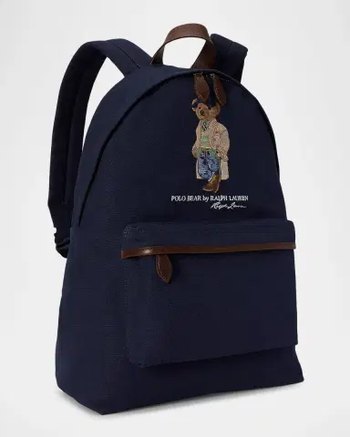 Polo Ralph Lauren Men's Canvas Leather-Trim Polo Bear Backpack | Thumbnail 2 Polo Ralph Lauren Men's Canvas Leather-Trim Polo Bear Backpack | Thumbnail 2