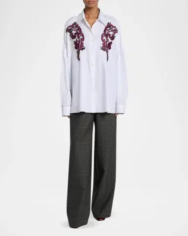 Dries Van Noten Embroidered Cotton Poplin Oversized Shirt | Thumbnail 2 Dries Van Noten Embroidered Cotton Poplin Oversized Shirt | Thumbnail 2