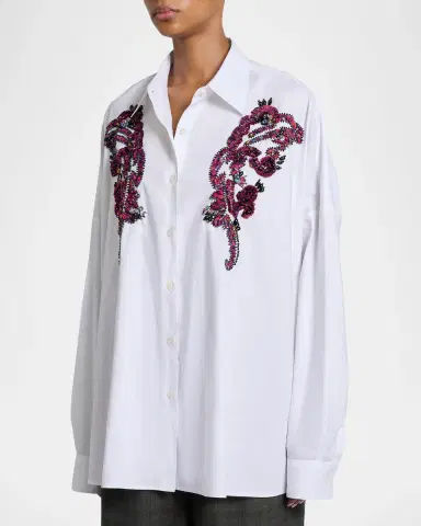 Dries Van Noten Embroidered Cotton Poplin Oversized Shirt | Thumbnail 4 Dries Van Noten Embroidered Cotton Poplin Oversized Shirt | Thumbnail 4