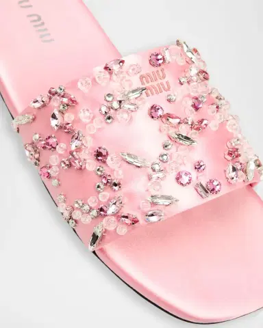 Miu Miu Embellished Satin Slide Sandals | Thumbnail 5 Miu Miu Embellished Satin Slide Sandals | Thumbnail 5
