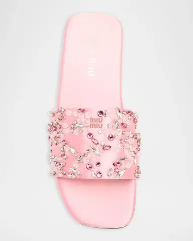 Miu Miu Embellished Satin Slide Sandals | Thumbnail 6 Miu Miu Embellished Satin Slide Sandals | Thumbnail 6