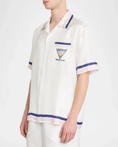 Casablanca Men's Silk Cuban-Collar Polo Shirt | Thumbnail 4 Casablanca Men's Silk Cuban-Collar Polo Shirt | Thumbnail 4