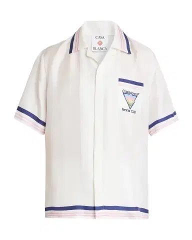 Casablanca Men's Silk Cuban-Collar Polo Shirt | Thumbnail 1 Casablanca Men's Silk Cuban-Collar Polo Shirt | Thumbnail 1