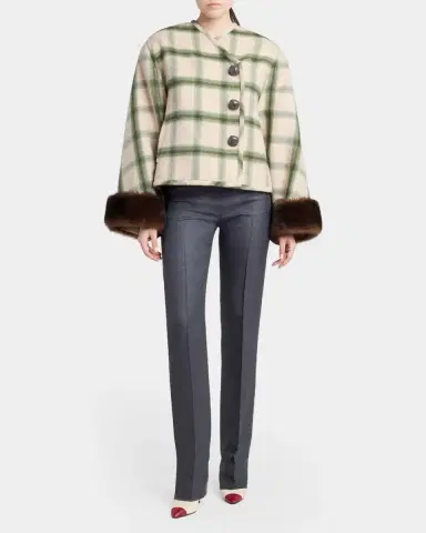 Valentino Garavani Interferenze Shearling-Cuff Plaid Jacket | Thumbnail 2 Valentino Garavani Interferenze Shearling-Cuff Plaid Jacket | Thumbnail 2