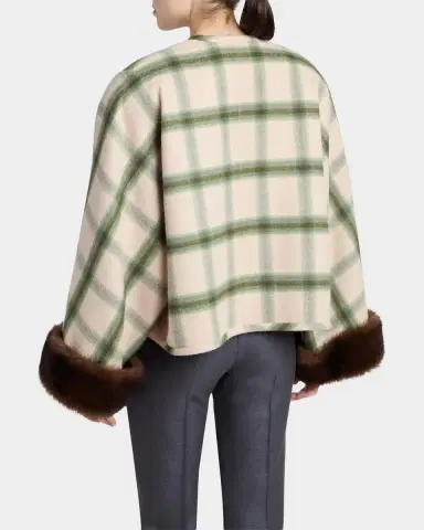 Valentino Garavani Interferenze Shearling-Cuff Plaid Jacket | Thumbnail 3 Valentino Garavani Interferenze Shearling-Cuff Plaid Jacket | Thumbnail 3