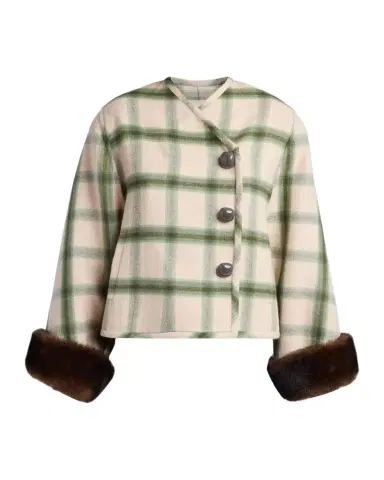 Valentino Garavani Interferenze Shearling-Cuff Plaid Jacket | Thumbnail 1 Valentino Garavani Interferenze Shearling-Cuff Plaid Jacket | Thumbnail 1