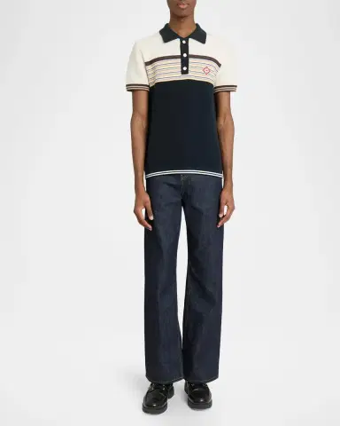Casablanca Men's Cafe Stripe Knit Polo Shirt | Thumbnail 2 Casablanca Men's Cafe Stripe Knit Polo Shirt | Thumbnail 2