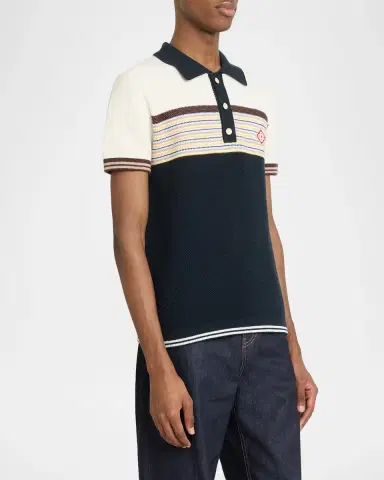 Casablanca Men's Cafe Stripe Knit Polo Shirt | Thumbnail 4 Casablanca Men's Cafe Stripe Knit Polo Shirt | Thumbnail 4