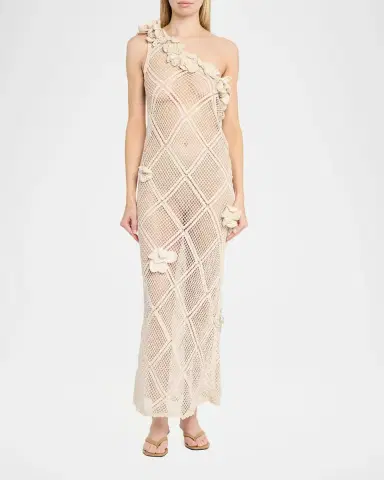 JW Anderson Floral Crochet One-Shoulder Net Knit Ankle Dress | Thumbnail 2 JW Anderson Floral Crochet One-Shoulder Net Knit Ankle Dress | Thumbnail 2